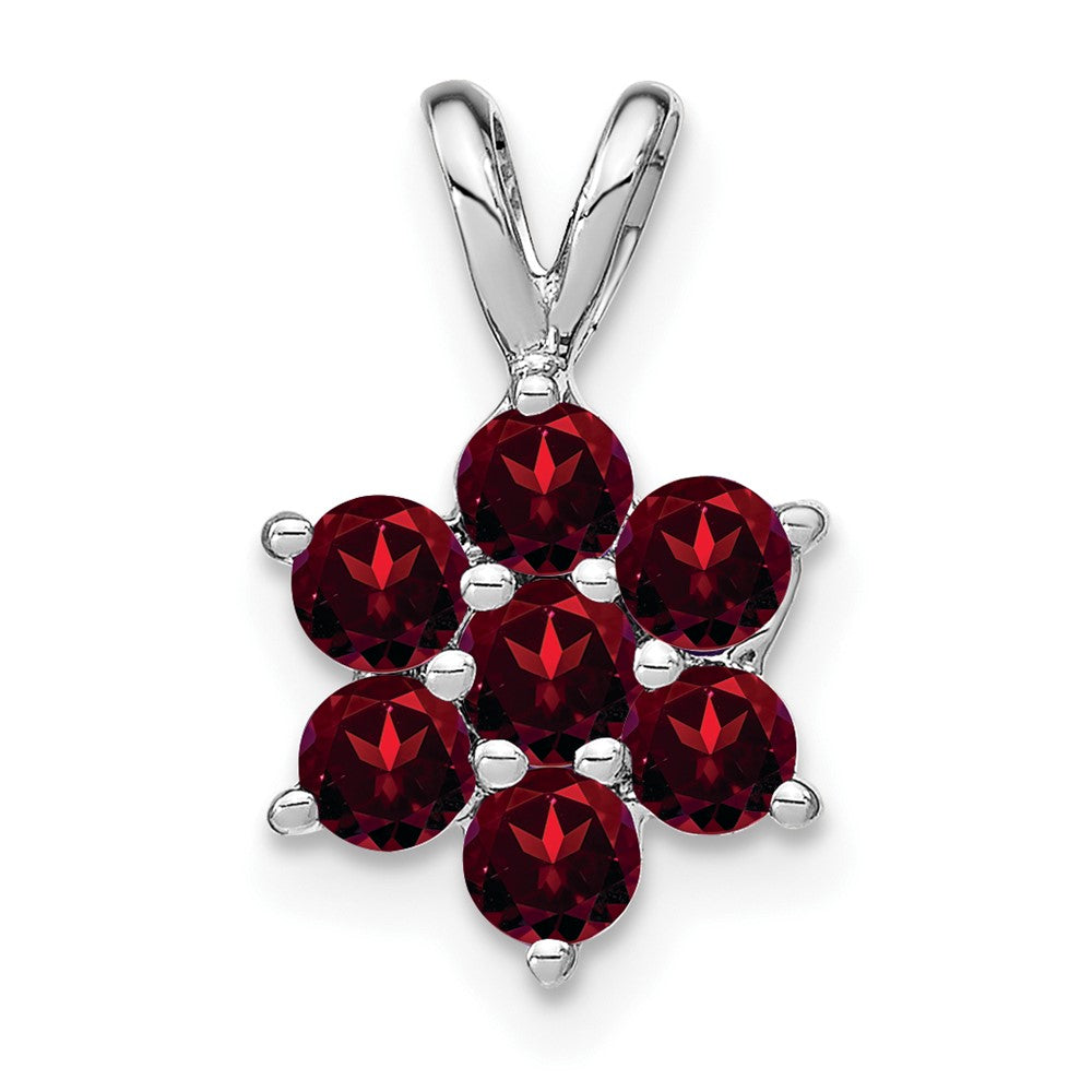 14K Weißgold Granat Blüten-Anhänger