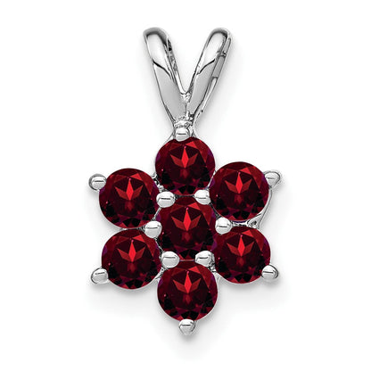 14K Weißgold Granat Blüten-Anhänger