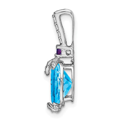 14K Weißgold Anhänger mit ovalem Blautopas/Amethyst/echtem Diamant