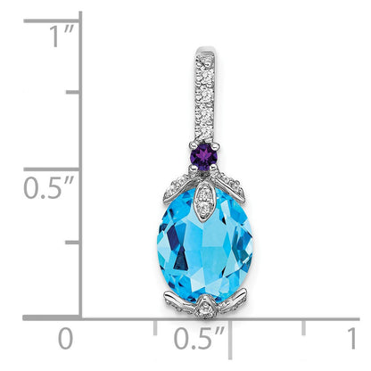 14K Weißgold Anhänger mit ovalem Blautopas/Amethyst/echtem Diamant
