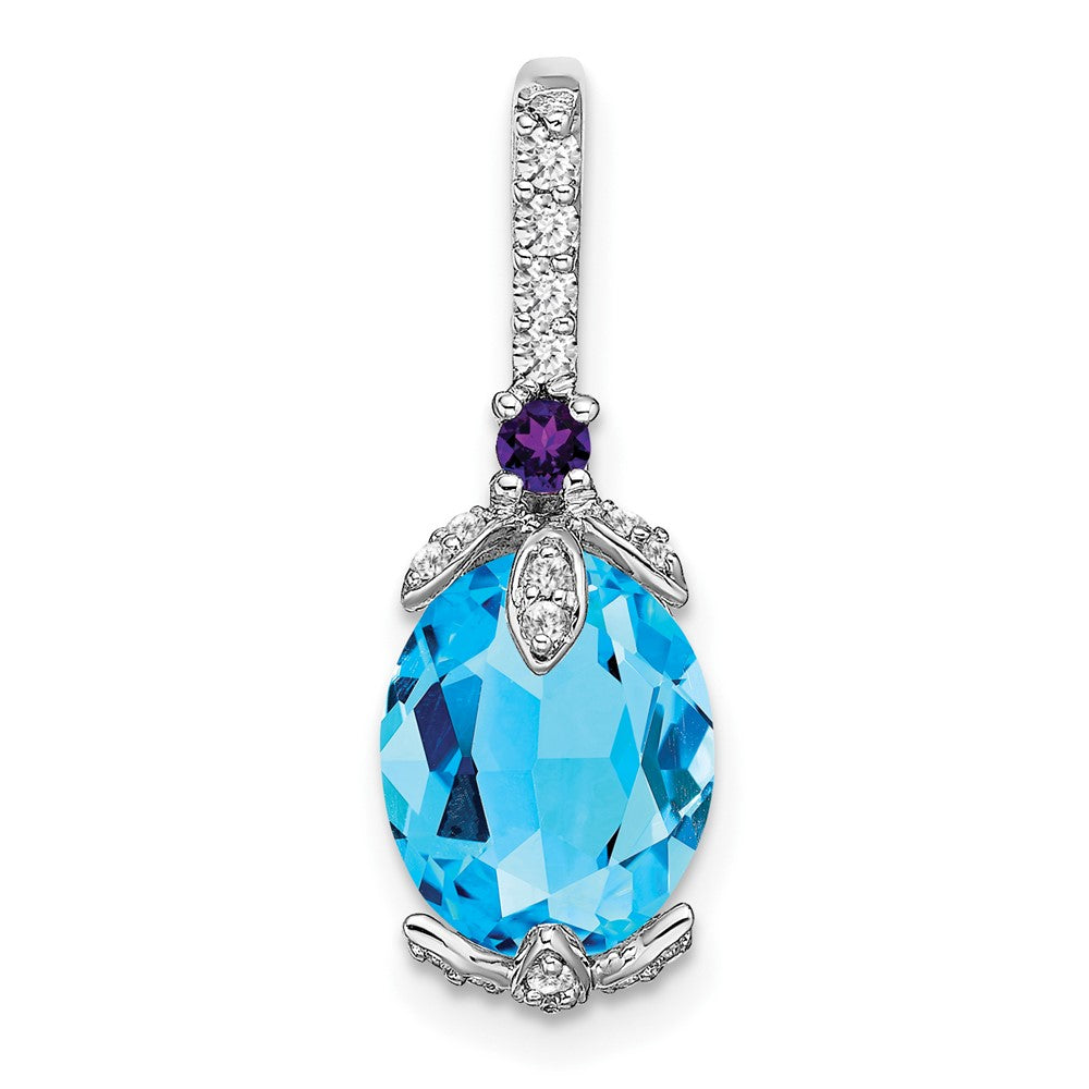 14K Weißgold Anhänger mit ovalem Blautopas/Amethyst/echtem Diamant