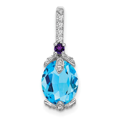 14K Weißgold Anhänger mit ovalem Blautopas/Amethyst/echtem Diamant