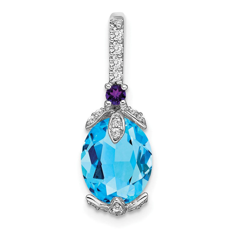 14K Weißgold Anhänger mit ovalem Blautopas/Amethyst/echtem Diamant