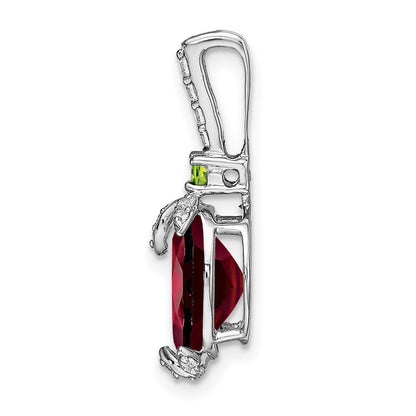 14K Weißgold Anhänger oval mit Granat/Peridot/echtem Diamant