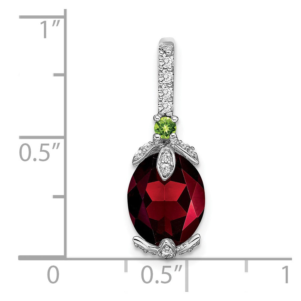 14K Weißgold Anhänger oval mit Granat/Peridot/echtem Diamant