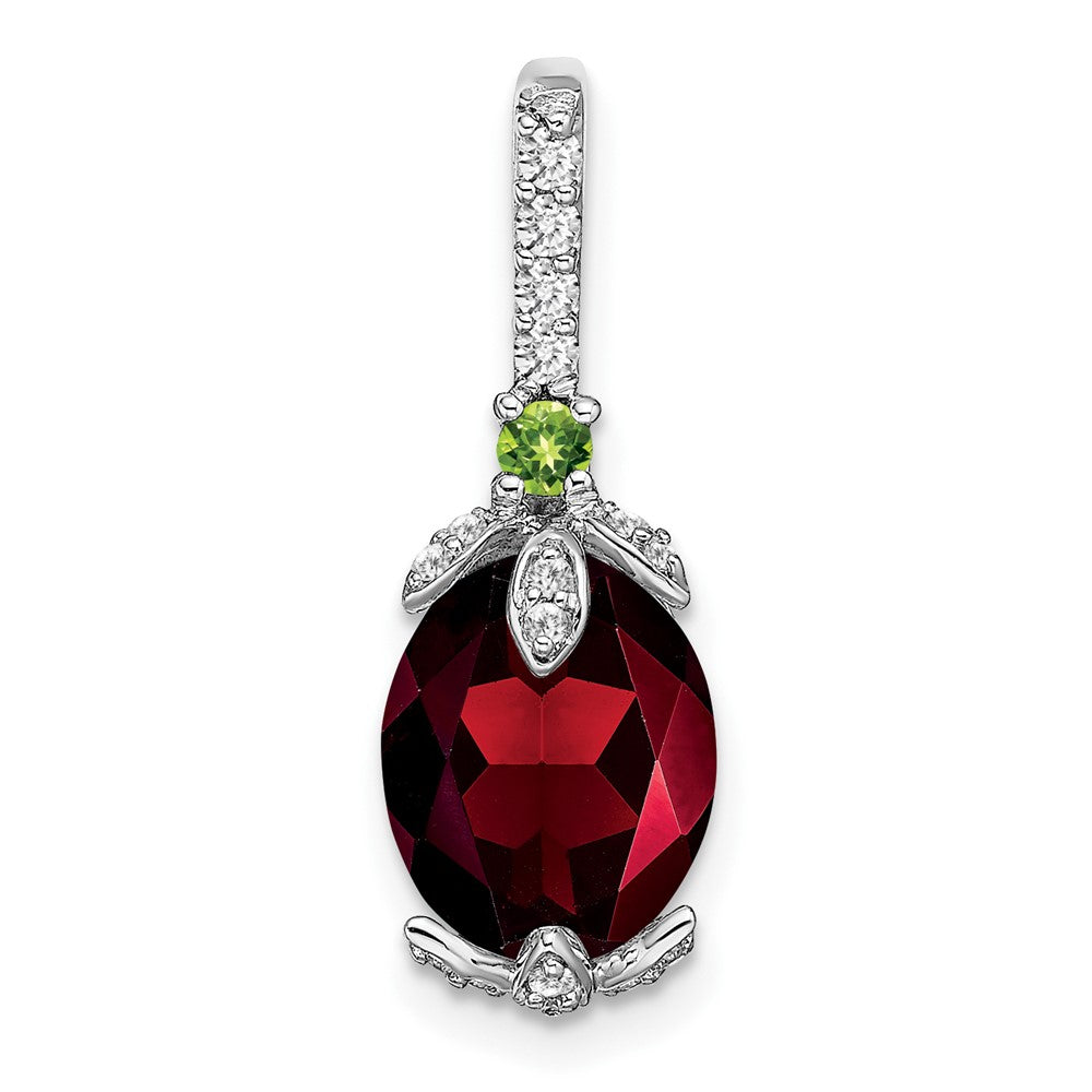 14K Weißgold Anhänger oval mit Granat/Peridot/echtem Diamant