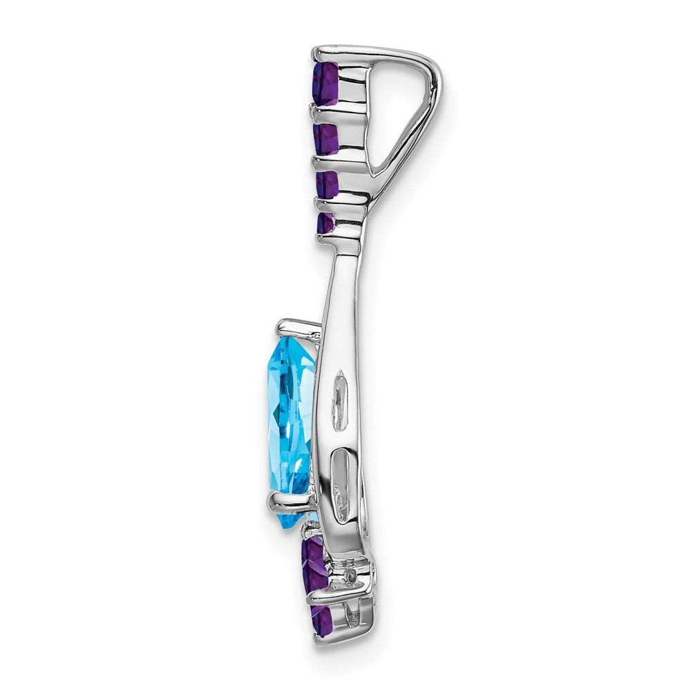 14K Weißgold Anhänger mit Blautopas und Amethyst im Birnenschliff