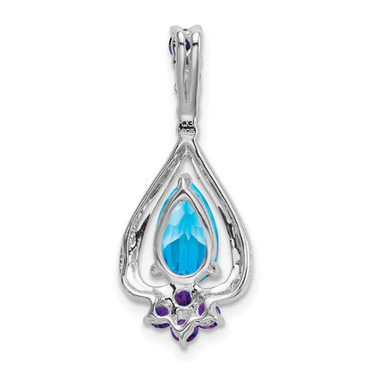 14K Weißgold Anhänger mit Blautopas und Amethyst im Birnenschliff