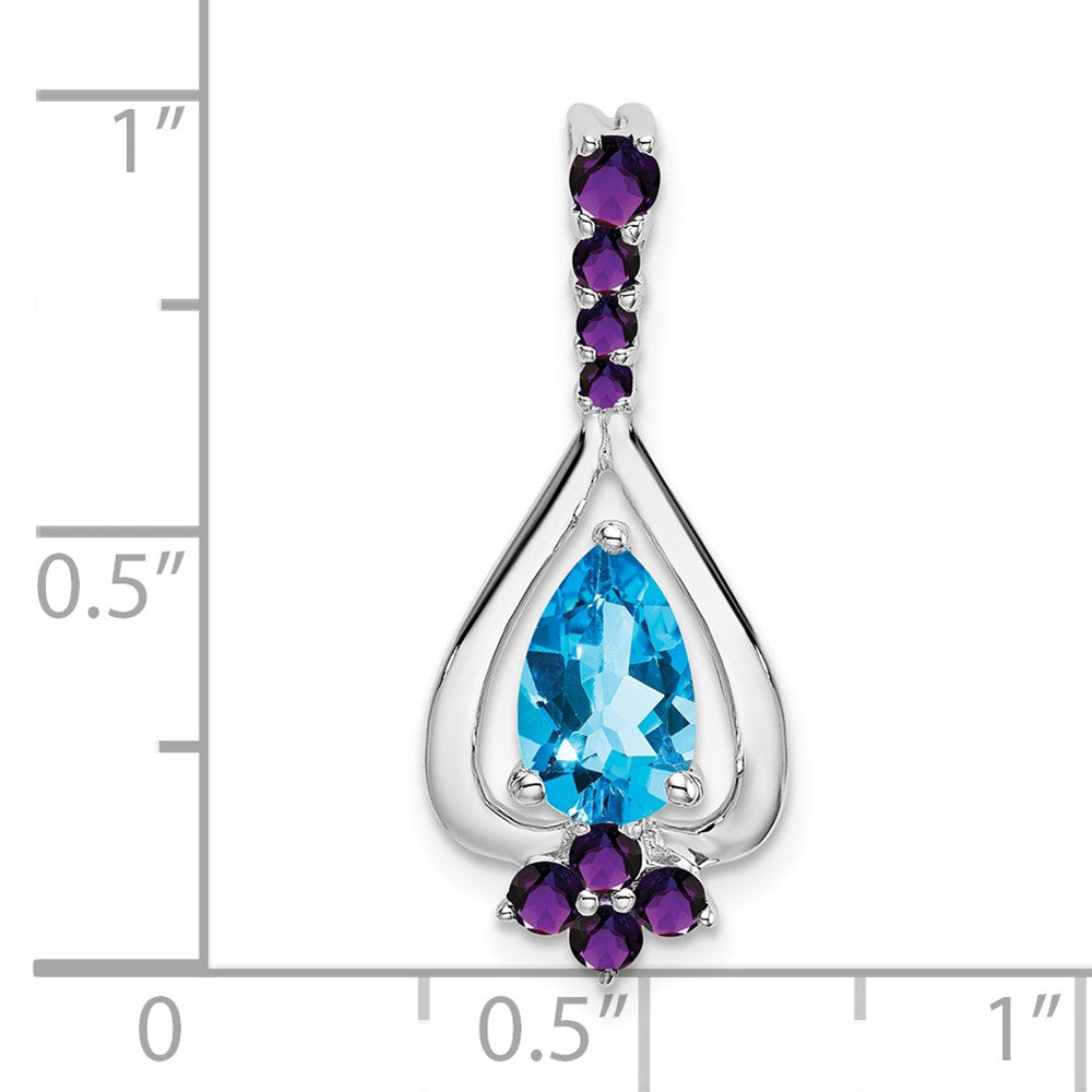 14K Weißgold Anhänger mit Blautopas und Amethyst im Birnenschliff