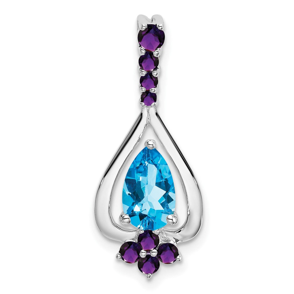 14K Weißgold Anhänger mit Blautopas und Amethyst im Birnenschliff