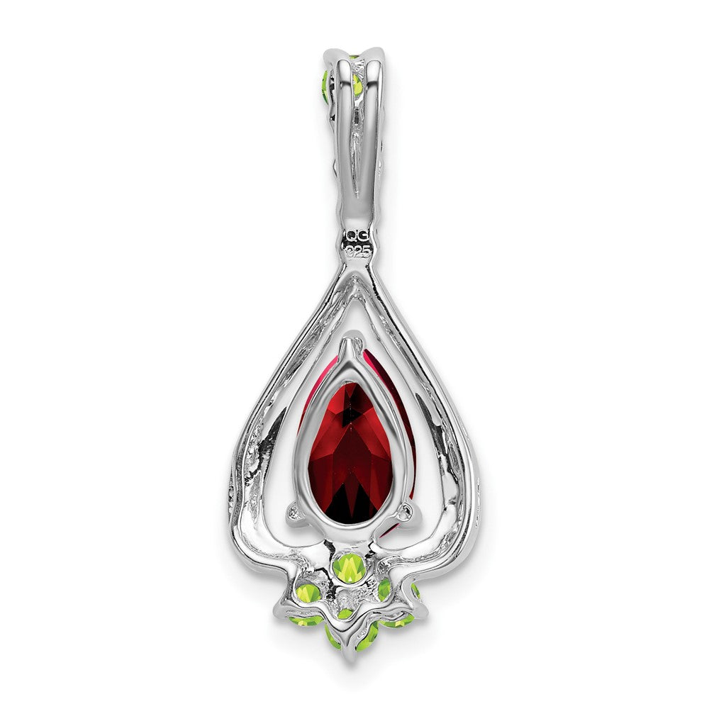 14K Weißgold Anhänger mit Granat und Peridot im Birnenschliff