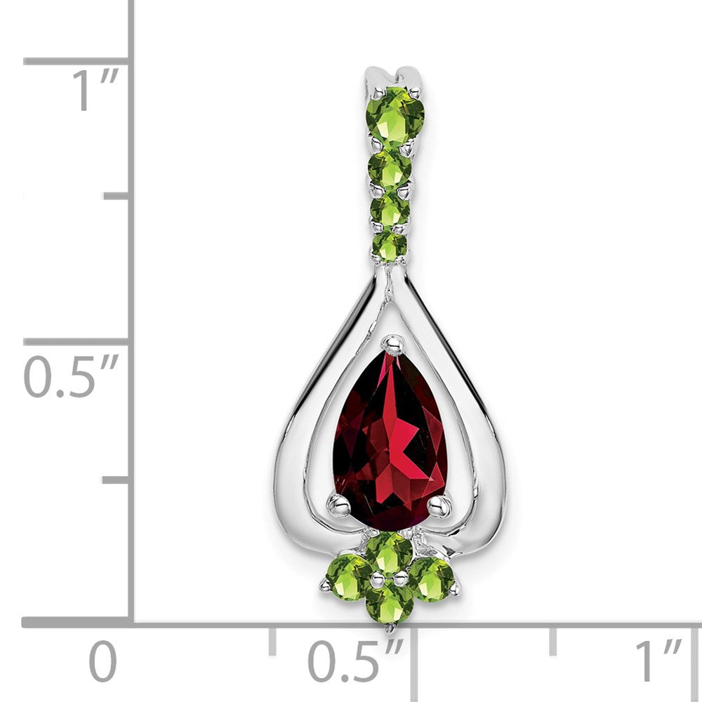 14K Weißgold Anhänger mit Granat und Peridot im Birnenschliff