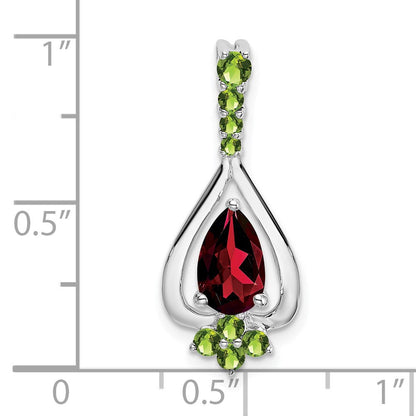 14K Weißgold Anhänger mit Granat und Peridot im Birnenschliff