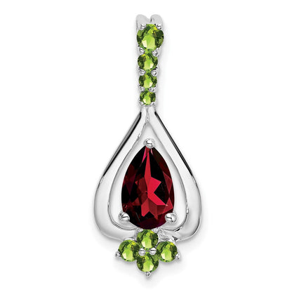 14K Weißgold Anhänger mit Granat und Peridot im Birnenschliff