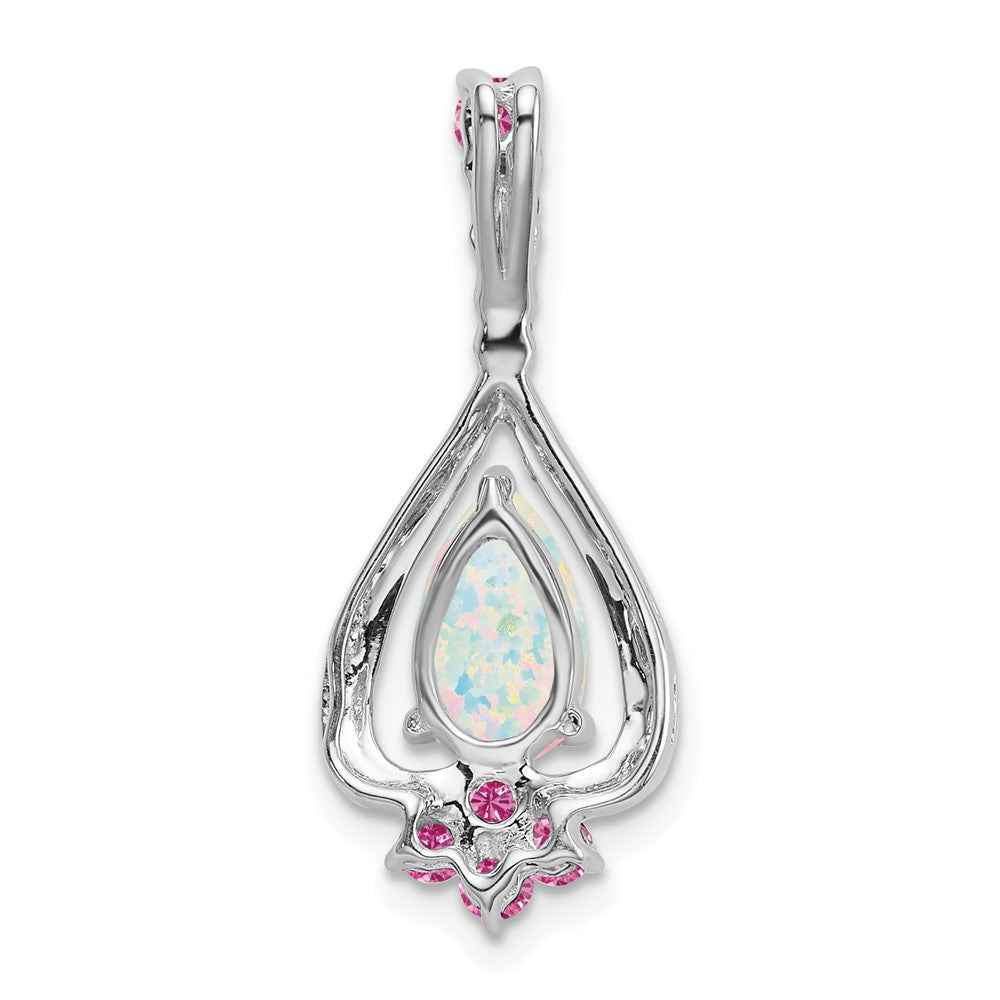 14K Weißgold Tropfen Erzeugt Opal/created Rosa Saphir Anhänger