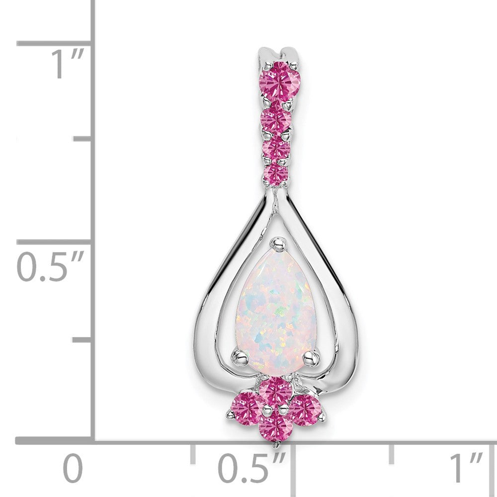 14K Weißgold Tropfen Erzeugt Opal/created Rosa Saphir Anhänger