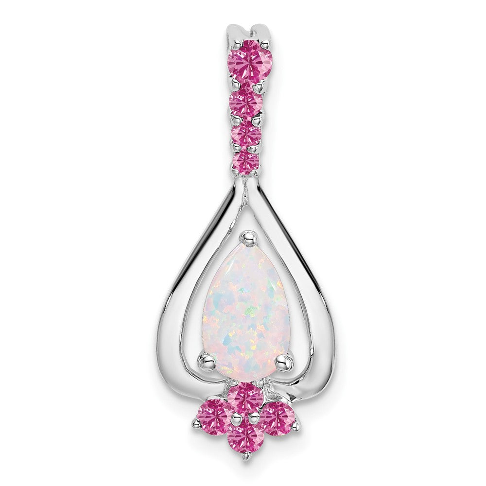 14K Weißgold Tropfen Erzeugt Opal/created Rosa Saphir Anhänger