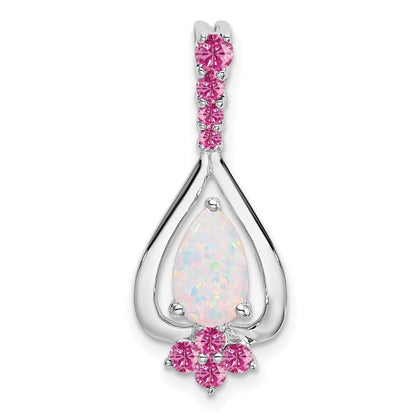 14K Weißgold Tropfen Erzeugt Opal/created Rosa Saphir Anhänger