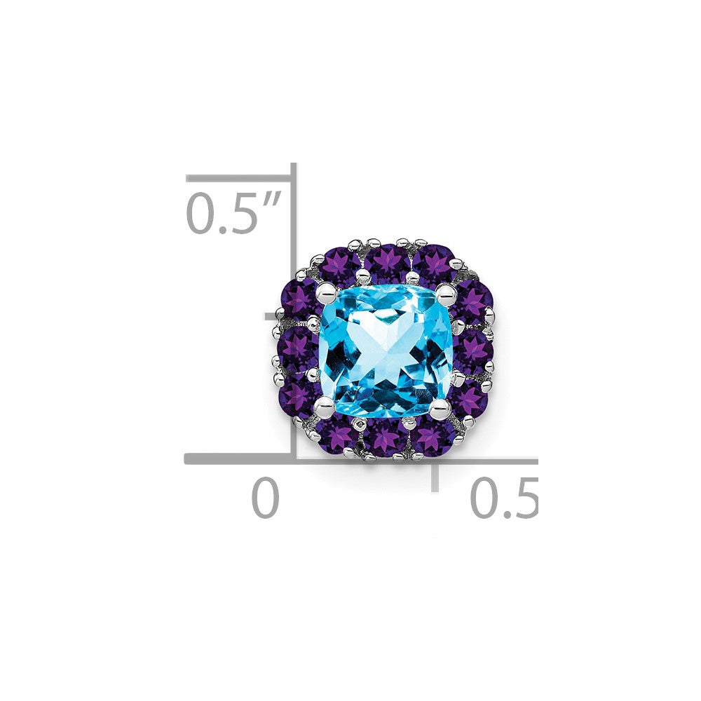 14K Weißgold Kissen Blautopas und Amethyst Kette Anhänger
