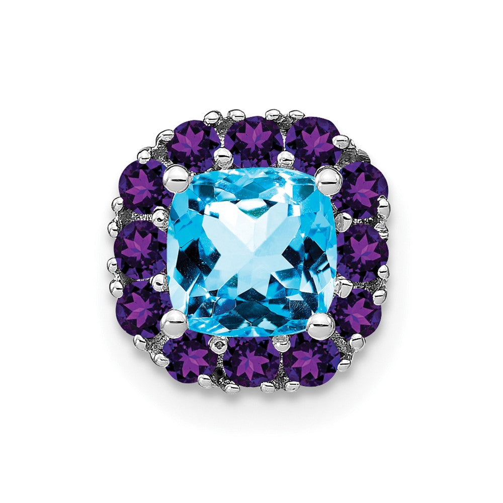 14K Weißgold Kissen Blautopas und Amethyst Kette Anhänger
