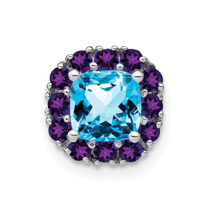 14K Weißgold Kissen Blautopas und Amethyst Kette Anhänger
