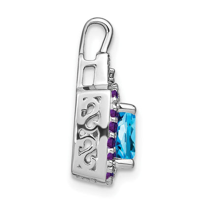 14K Weißgold Blautopas/Amethyst/Echt-Diamant-Anhänger
