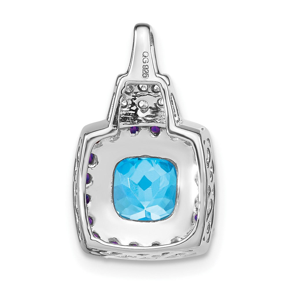 14K Weißgold Blautopas/Amethyst/Echt-Diamant-Anhänger