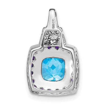 14K Weißgold Blautopas/Amethyst/Echt-Diamant-Anhänger