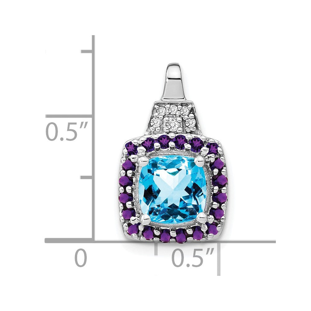 14K Weißgold Blautopas/Amethyst/Echt-Diamant-Anhänger