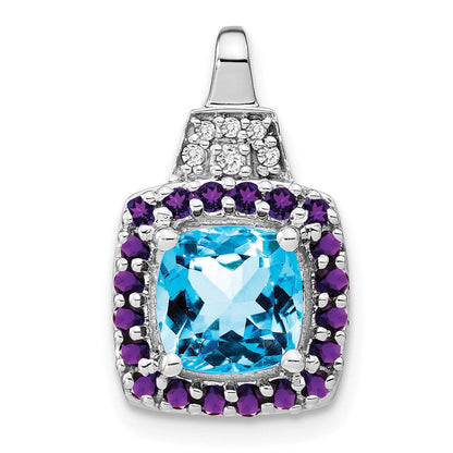 14K Weißgold Blautopas/Amethyst/Echt-Diamant-Anhänger