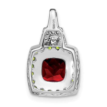 14K Weißgold Anhänger mit Granat/Peridot/echtem Diamant