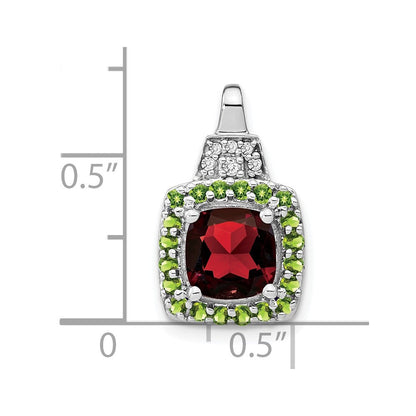 14K Weißgold Anhänger mit Granat/Peridot/echtem Diamant