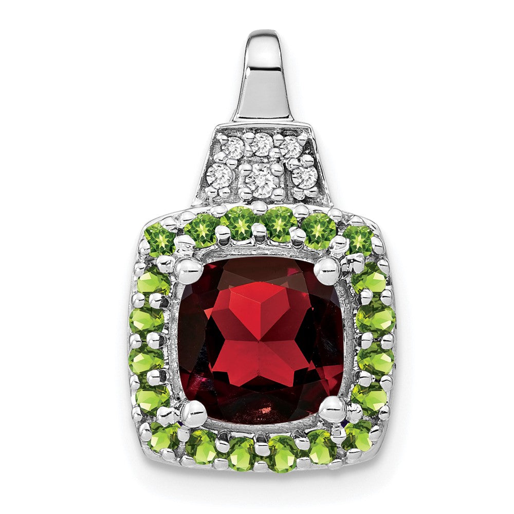 14K Weißgold Anhänger mit Granat/Peridot/echtem Diamant