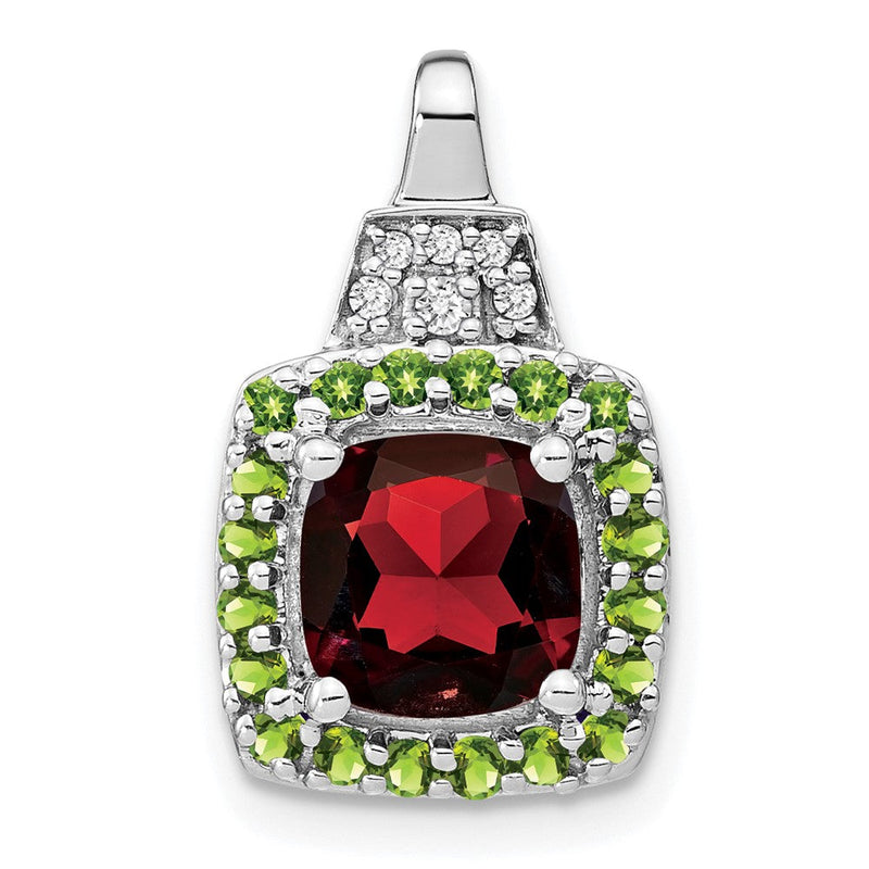 14K Weißgold Anhänger mit Granat/Peridot/echtem Diamant