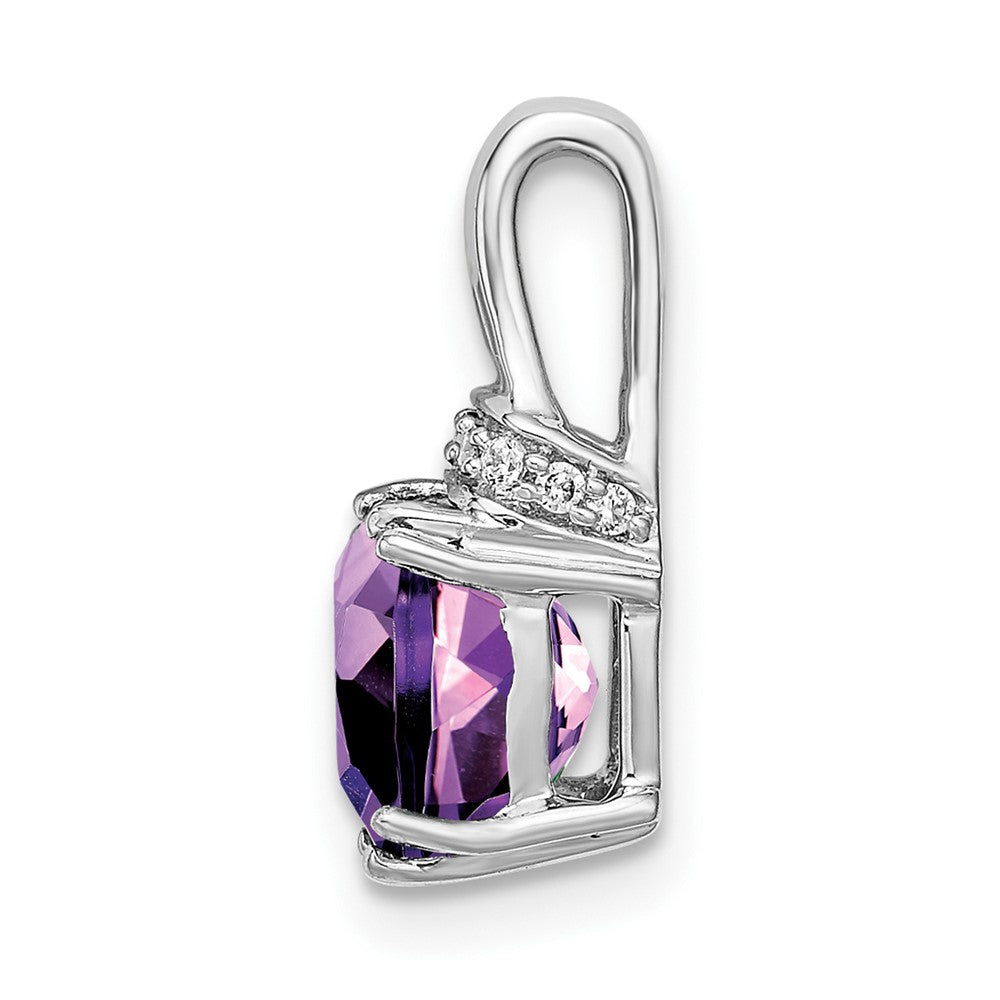 14K Weißgold Anhänger mit Kissenschliff-Amethyst und echten Diamanten