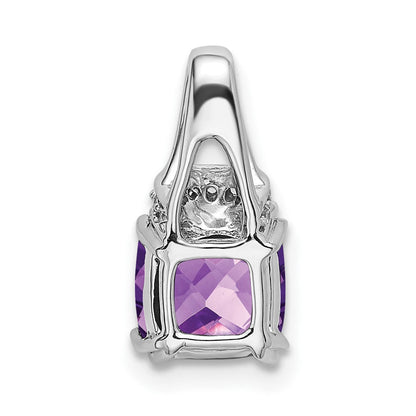 14K Weißgold Anhänger mit Kissenschliff-Amethyst und echten Diamanten