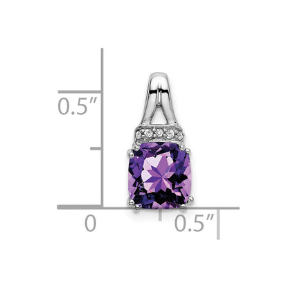 14K Weißgold Anhänger mit Kissenschliff-Amethyst und echten Diamanten