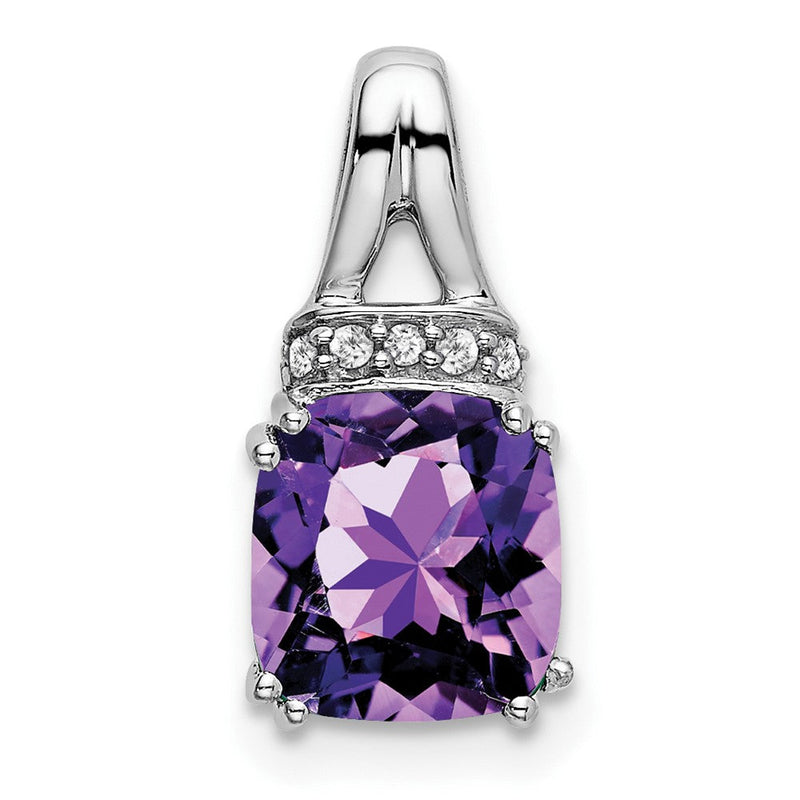 14K Weißgold Anhänger mit Kissenschliff-Amethyst und echten Diamanten