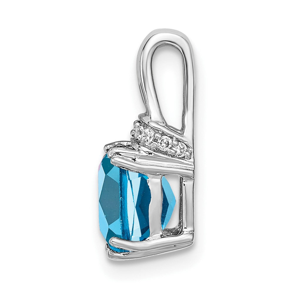 14K Weißgold Anhänger mit Blautopas im Kissenschliff und echten Diamanten