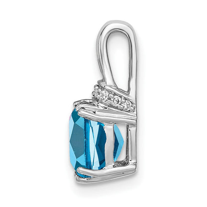 14K Weißgold Anhänger mit Blautopas im Kissenschliff und echten Diamanten