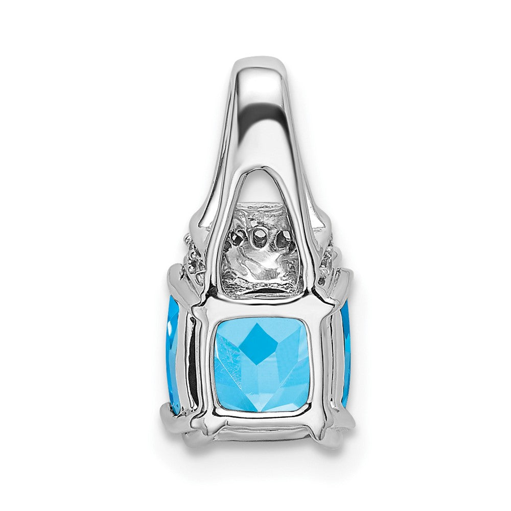 14K Weißgold Anhänger mit Blautopas im Kissenschliff und echten Diamanten