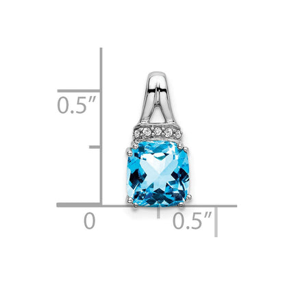14K Weißgold Anhänger mit Blautopas im Kissenschliff und echten Diamanten