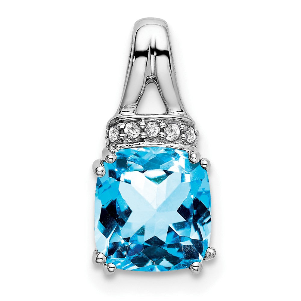 14K Weißgold Anhänger mit Blautopas im Kissenschliff und echten Diamanten