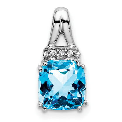 14K Weißgold Anhänger mit Blautopas im Kissenschliff und echten Diamanten