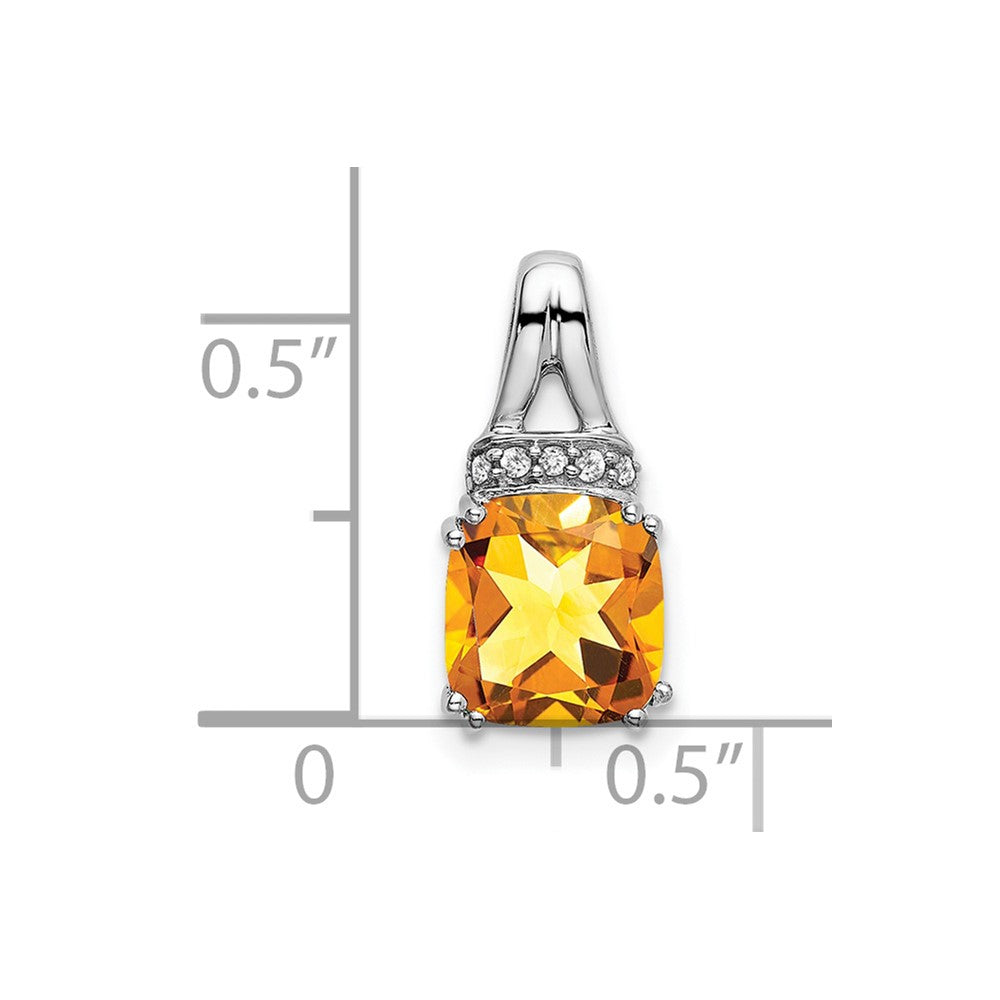 14K Weißgold Anhänger mit Kissenschliff-Citrin und echten Diamanten