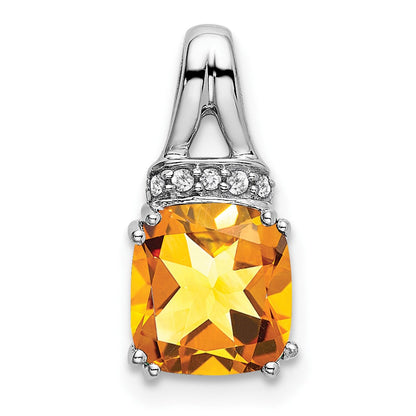 14K Weißgold Anhänger mit Kissenschliff-Citrin und echten Diamanten
