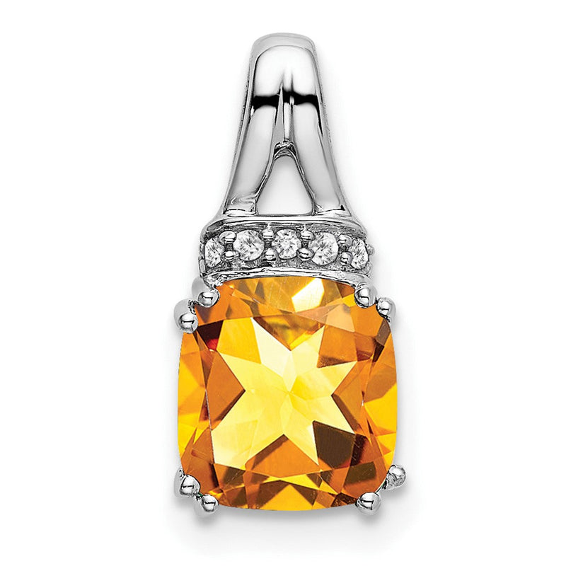14K Weißgold Anhänger mit Kissenschliff-Citrin und echten Diamanten