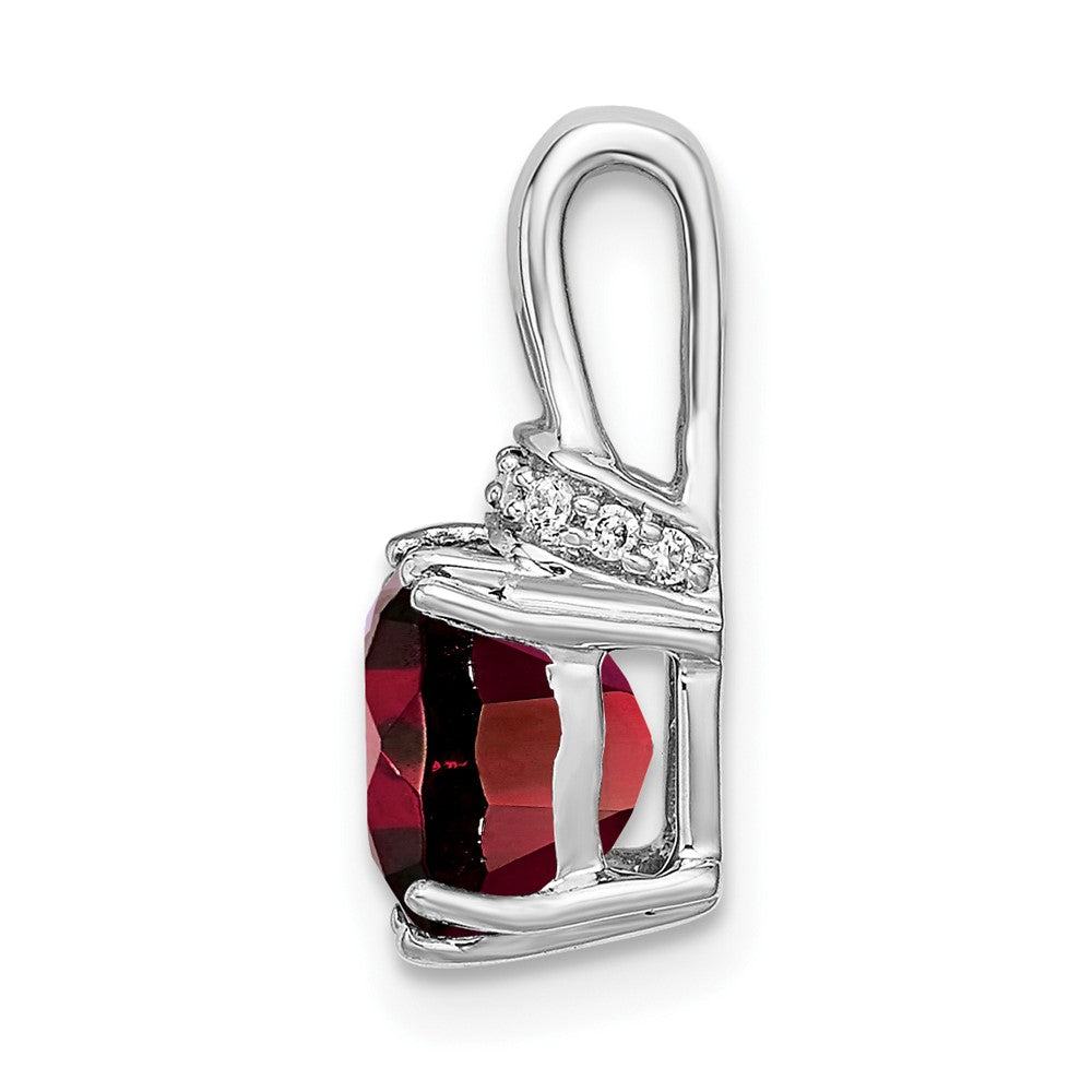 14K Weißgold Anhänger mit Granat im Kissenschliff und echten Diamanten