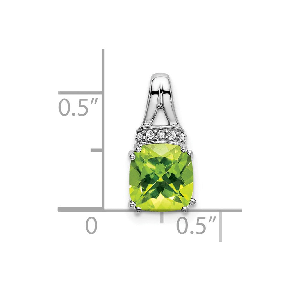 14 K Weißgold Anhänger mit Peridot im Kissenschliff und echten Diamanten