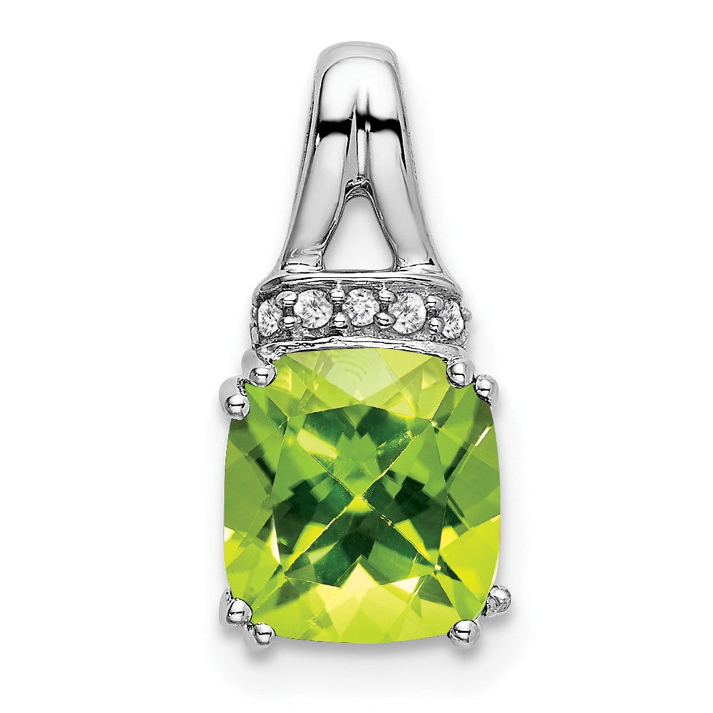 14 K Weißgold Anhänger mit Peridot im Kissenschliff und echten Diamanten